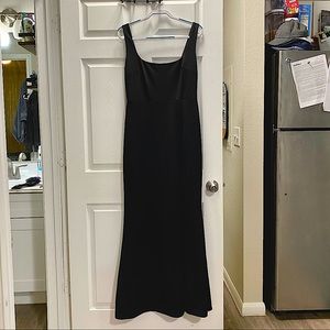 BHLDN Adena Crepe Long Black Dress with Slit